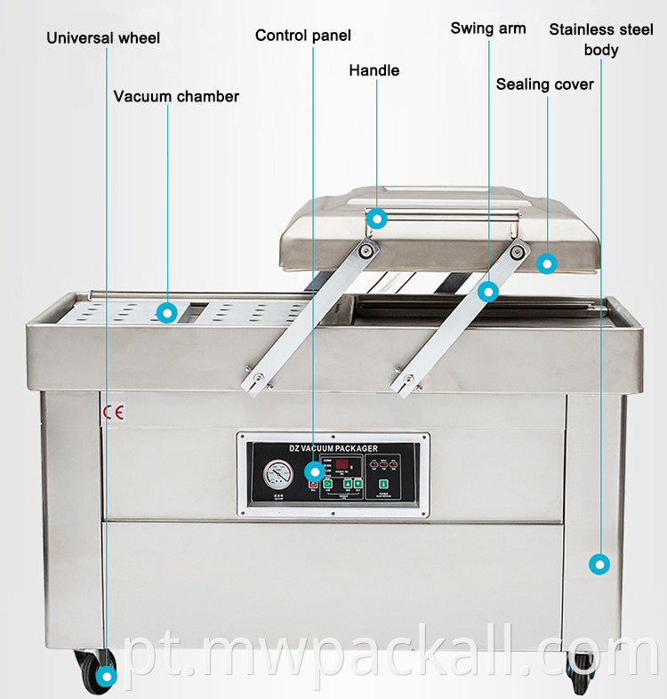 Máquina de selador de vácuo de câmara dupla, preço barato Vaccum selador de chá de chá dupla câmara alimentos alimentos máquina de embalagem de pó de vácuo